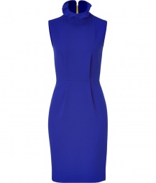 Be the life of the party in this ultra-chic party dress from London It designer Roksanda Ilincic - Ruffle stand collar, sleeveless, fitted silhouette with darts at waist, back colorblocked panel, exposed back zip closure - Wear with sky-high platform pumps and a statement bag