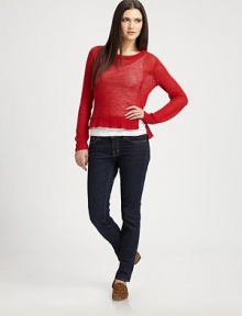 Semi-sheer crewneck has a dramatic hi-low hem and subtle side slits. Ribbed crewneckLong dolman sleevesRibbed cuffs and hemHi-low hem with side slitsLinenDry cleanImportedModel shown is 5'10 (177cm) wearing US size Small. Semi-sheer crewneck has a dramatic hi-low hem and subtle side slits. Ribbed crewneckLong dolman sleevesRibbed cuffs and hemHi-low hem with side slitsLinenDry cleanImportedModel shown is 5'10 (177cm) wearing US size Small.