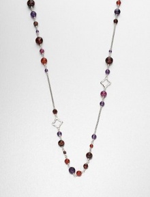 From the Bijoux Collection. A beautiful mix of semi-precious beads and sterling silver clover links on a long box link chain. Amethyst, carnelian, garnet, red tiger's eye, amber and Indian rubySterling silverLength, about 40Toggle closureImported From the Bijoux Collection. A beautiful mix of semi-precious beads and sterling silver clover links on a long box link chain. Amethyst, carnelian, garnet, red tiger's eye, amber and Indian rubySterling silverLength, about 40Toggle closureImported