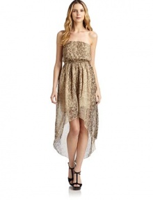 THE LOOKAnimal print designSequin detailsStrapless with elasticBlouson bodiceElastic waistHi-lo hemTHE FITAbout 33 from top to hemTHE MATERIALPolyesterFully linedCARE & ORIGINHand washImportedModel shown is 5'10 (177cm) wearing US size Small. THE LOOKAnimal print designSequin detailsStrapless with elasticBlouson bodiceElastic waistHi-lo hemTHE FITAbout 33 from top to hemTHE MATERIALPolyesterFully linedCARE & ORIGINHand washImportedModel shown is 5'10 (177cm) wearing US size Small.
