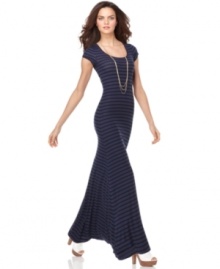 In a hot maxi style, this long BCBGMAXAZRIA striped dress is perfect for looking effortlessly chic day or night!