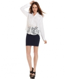 A sheer lace panel sweetens this BCBGeneration boyfriend shirt for a look that's stylishly boy meets girl!