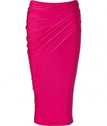 With its shocking pink hue and flattering draped jersey, Donna Karans form-fitting skirt is a radiant luxe way to amp up your outfit - Curved seam with ruching detail, pulls on - Form-fitting - Wear with a silk blouse and pin heels With its shocking pink hue and flattering draped jersey, Donna Karans form-fitting skirt is a radiant luxe way to amp up your outfit - Curved seam with ruching detail, pulls on - Form-fitting - Wear with a silk blouse and pin heels