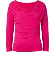 With a luxurious feel and flattering modern drape, Donna Karans shocking pink top is as chic as it is versatile - Softly draped neckline, asymmetrical draping - Form-fitting - Wear with tailored trousers and flats, or a pencil skirt and heels