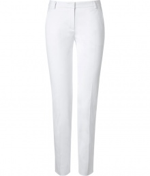 With a streamlined look in pristine white cotton stretch, Emilio Puccis tailored jersey trousers are as flattering as they are chic - Side and buttoned back slit pockets, zip fly, hidden closure, belt loops - Tailored fit, slim straight leg - Wear with bright printed tops sleek leather accessories