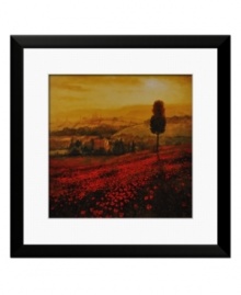 Steve Thoms' Shades of Poppies sets a romantic tone in any room. Cheery red poppies cover the hillside, cast in the warm, golden rays of a setting sun. A simple black frame complements any decor.