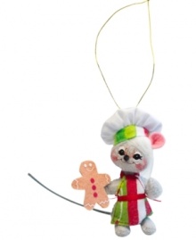 Treat someone to a cute mouse ornament from Annalee. Dressed in a chef's hat with Christmas trim and carrying a classic cookie, it'll bring endless cheer to the sweet tooth's tree. Treat someone to a cute mouse ornament from Annalee. Dressed in a chef's hat with Christmas trim and carrying a classic cookie, it'll bring endless cheer to the sweet tooth's tree.