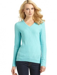 THE LOOKLong sleevesCable knitRibbed V-neck, cuffs and hemTHE FITAbout 25½ from shoulder to hemTHE MATERIALCottonCARE & ORIGINDry cleanImportedModel shown is 5'11 (180cm) wearing US size Small. THE LOOKLong sleevesCable knitRibbed V-neck, cuffs and hemTHE FITAbout 25½ from shoulder to hemTHE MATERIALCottonCARE & ORIGINDry cleanImportedModel shown is 5'11 (180cm) wearing US size Small.