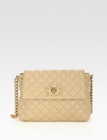 Tailored and trim, in rich quilted leather with a bold chain strap. Chain and leather strap; 16 drop Magnetic snap flap closure One inside zip pocket and one inside open pocket Fully lined 11¾W X 8¾H X 4½D Made in Italy Tailored and trim, in rich quilted leather with a bold chain strap. Chain and leather strap; 16 drop Magnetic snap flap closure One inside zip pocket and one inside open pocket Fully lined 11¾W X 8¾H X 4½D Made in Italy