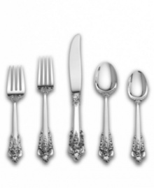 Rich with ornamentation, the Grande Baroque flatware set from Wallace is a perfect example of French refinement in luxurious sterling silver. An heirloom generations will admire at formal parties and holiday meals. Rich with ornamentation, the Grande Baroque flatware set from Wallace is a perfect example of French refinement in luxurious sterling silver. An heirloom generations will admire at formal parties and holiday meals.