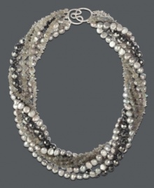 The epitome of elegance. Multiple strands of grey cultured freshwater pearls (5-5-1/2 mm) intertwined and twisted together with sparkling hematite and labradorite beads (194-3/8 ct. t.w.) create a classy look. Crafted with an intricate sterling silver clasp. Approximate length: 17 inches. The epitome of elegance. Multiple strands of grey cultured freshwater pearls (5-5-1/2 mm) intertwined and twisted together with sparkling hematite and labradorite beads (194-3/8 ct. t.w.) create a classy look. Crafted with an intricate sterling silver clasp. Approximate length: 17 inches.