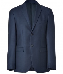 Exquisitely tailored with a flawless slim fit, Jil Sanders blue wool blazer is a wardrobe staple guaranteed to give your look a seamlessly sophisticated edge - Notched lapel, long sleeves, buttoned cuffs, double-buttoned front, flap pockets, back vent -  Contemporary slim fit - Wear with an immaculately cut shirt and matching slim fit trousers