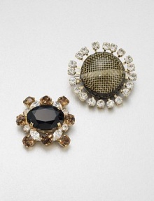 A charming design in glossy resin accented with sparking rhinestones, perfect individually or together. Resin Glass stonesSizes, about 1.5 and 1.75 Pin backMade in Italy