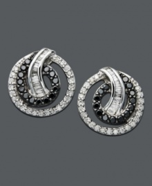 Perfect for day or evening - these Wrapped in Love(tm) studs are the epitome of sophistication. Crafted in sterling silver, earrings feature round-cut black diamonds (1/4 ct. t.w.) and round and baguette-cut white diamonds (1/2 ct. t.w.). Approximate diameter: 1/2 inch. Perfect for day or evening - these Wrapped in Love(tm) studs are the epitome of sophistication. Crafted in sterling silver, earrings feature round-cut black diamonds (1/4 ct. t.w.) and round and baguette-cut white diamonds (1/2 ct. t.w.). Approximate diameter: 1/2 inch.