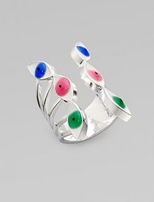 An adjustable piece that features three different color eyes on both sides. Sterling silver Width, about 1 Made in Italy 