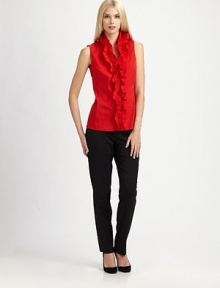 A crisp, stretch-poplin blouse with ultra-feminine ruffles and classic Princess seams for an exquisite fit.Ruffle necklineSleevelessButton frontPrincess seamsAbout 25 from shoulder to hem96% cotton/4% elastaneDry cleanImported of Italian fabric Model shown is 5'10 (177cm) wearing US size 4. A crisp, stretch-poplin blouse with ultra-feminine ruffles and classic Princess seams for an exquisite fit.Ruffle necklineSleevelessButton frontPrincess seamsAbout 25 from shoulder to hem96% cotton/4% elastaneDry cleanImported of Italian fabric Model shown is 5'10 (177cm) wearing US size 4.