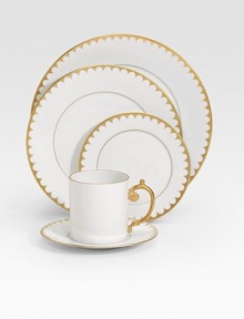 A stunning dessert plate in fine Limoges porcelain, made entirely by hand and finished with individually-applied 14k gold filet border. From the Aegean Filet Collection Porcelain 9 diam. Dishwasher safe Imported A stunning dessert plate in fine Limoges porcelain, made entirely by hand and finished with individually-applied 14k gold filet border. From the Aegean Filet Collection Porcelain 9 diam. Dishwasher safe Imported