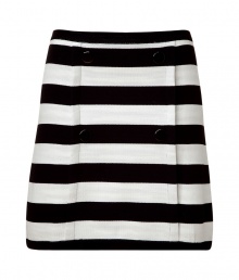 Luxe skirt in fine, cotton and nylon blend - Classically chic black and cream horizontal stripe motif - Elegant trapeze silhouette balloons gently at hem - Two rows of buttons at front - Flattering and stylish, easily dressed up or down - Pair with a t-shirt or a silky tank, a cropped blazer and platform pumps Luxe skirt in fine, cotton and nylon blend - Classically chic black and cream horizontal stripe motif - Elegant trapeze silhouette balloons gently at hem - Two rows of buttons at front - Flattering and stylish, easily dressed up or down - Pair with a t-shirt or a silky tank, a cropped blazer and platform pumps