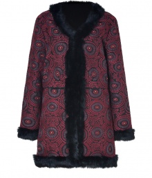 Inject a luxe edge into your worldly wardrobe with Antik Batiks textural embroidered coat, detailed with black rabbit fur trim for an exquisitely chic finish - Collarless V-neckline, long sleeves, hidden front hook closures, side slit pockets - Contemporary straight fit - Pair with leather leggings and impossibly cool accessories Inject a luxe edge into your worldly wardrobe with Antik Batiks textural embroidered coat, detailed with black rabbit fur trim for an exquisitely chic finish - Collarless V-neckline, long sleeves, hidden front hook closures, side slit pockets - Contemporary straight fit - Pair with leather leggings and impossibly cool accessories