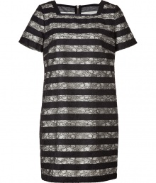 Ladylike in lace with a sleek stripey underlay, Marc by Marc Jacobs square-neck shift is a cool choice for adding modern-retro flair to your look - Square neckline with black trim, short sleeves, front patch pockets, exposed metal back zip - Straight silhouette - Team with a bright clutch and sweet black flats