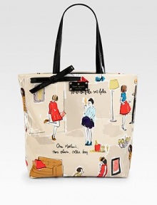 A charming style in printed patent leather with a sweet bow detail; perfectly sized for all your daily essentials.Double shoulder straps, 8½ dropOpen topOne inside open pocketFully lined12W X 12H X 5DImported A charming style in printed patent leather with a sweet bow detail; perfectly sized for all your daily essentials.Double shoulder straps, 8½ dropOpen topOne inside open pocketFully lined12W X 12H X 5DImported
