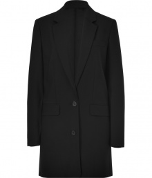 Play with proportions with this chic ultra-long blazer from Michael Kors - Notched lapels, long sleeves, two-button closure, flap pockets, oversized silhouette, long length - Pair with high-waisted skinnies, a relaxed fit blouse, and platform booties