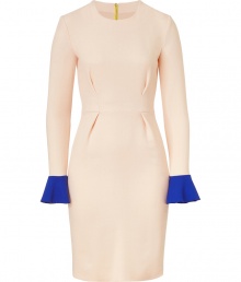 Add a high style kick to your cocktail-ready look with this ultra-feminine sheath dress from London It designer Roksanda Ilincic - Round neck, long sleeves with colorblock ruffled cuffs, fitted silhouette with darts at waist, exposed back zip closure - Wear with sky-high platform pumps and a statement bag Add a high style kick to your cocktail-ready look with this ultra-feminine sheath dress from London It designer Roksanda Ilincic - Round neck, long sleeves with colorblock ruffled cuffs, fitted silhouette with darts at waist, exposed back zip closure - Wear with sky-high platform pumps and a statement bag