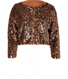 Eye-catching camel cropped sequin cardigan from Marc by Marc Jacobs - This 1970s-inspired cardigan features a cropped silhouette and playful sequins- On-trend bolero style, high-low hem, all-over sequin embellishment - Wear with a ribbed tank, high waist flared, and stacked heel platforms Eye-catching camel cropped sequin cardigan from Marc by Marc Jacobs - This 1970s-inspired cardigan features a cropped silhouette and playful sequins- On-trend bolero style, high-low hem, all-over sequin embellishment - Wear with a ribbed tank, high waist flared, and stacked heel platforms