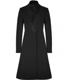 Elegant and incredibly luxurious, Valentinos Persian lamb detailed coat lends a stylishly refined edge to your outfit - Stand-up collar with fur trim, long sleeves, looped button front with fur trim, faux double-breasted front, side slit pockets - Tailored fit on top, A-line from waist to hemline - Wear as an immaculate finish to dressy looks Elegant and incredibly luxurious, Valentinos Persian lamb detailed coat lends a stylishly refined edge to your outfit - Stand-up collar with fur trim, long sleeves, looped button front with fur trim, faux double-breasted front, side slit pockets - Tailored fit on top, A-line from waist to hemline - Wear as an immaculate finish to dressy looks