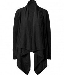 Luxurious cardigan in fine black cashmere - Extra soft, delicate quality - New softly falling silhouette - Slightly longer front with a shawl collar and handkerchief hem - Fashionable slim sleeves - A slightly voluminous and wonderfully comfortable cut - A modern classic, always ready - As a fashion accent in the office with slim dresses, a top and pencil skirt and also with jeans and a T-shirt