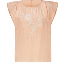 Add feminine flair to your new season style with this lovely top from Ath? by Vanessa Bruno - Round neck with gathering, flutter cap sleeves, lace front detail, boxy fit - Pair with cropped pants or a mini skirt and espadrille wedges