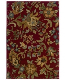 An assemblage of swirling blossoms against a rich sangria-red ground assures a captivating visual addition to your floor. Pairing a hard-twist nylon construction with a special dyeing technique, this transitional piece is designed to recreate the look and feel of the finest antique rugs. An assemblage of swirling blossoms against a rich sangria-red ground assures a captivating visual addition to your floor. Pairing a hard-twist nylon construction with a special dyeing technique, this transitional piece is designed to recreate the look and feel of the finest antique rugs.