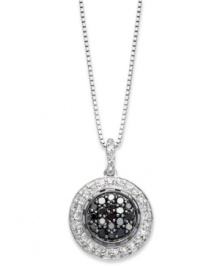 A classic combination. Black (1/4 ct. t.w.) and white (1/4 ct. t.w.) diamonds come together for a stunning effect in this pendant suspended from a sterling silver necklace. Approximate length: 18 inches. Approximate drop: 3/4 inch. A classic combination. Black (1/4 ct. t.w.) and white (1/4 ct. t.w.) diamonds come together for a stunning effect in this pendant suspended from a sterling silver necklace. Approximate length: 18 inches. Approximate drop: 3/4 inch.