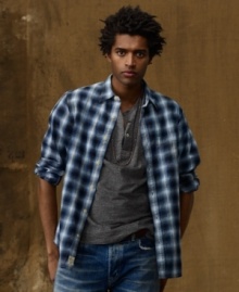 Constructed for rugged appeal in softly textured woven cotton, this classic plaid shirt gives your look urban-meets-outdoors attitude.