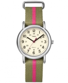 The Timex Weekender collection is the perfect watch for a stylish yet casual look. With a bold color combo and an accessible slip-through strap. The Timex Weekender collection is the perfect watch for a stylish yet casual look. With a bold color combo and an accessible slip-through strap.