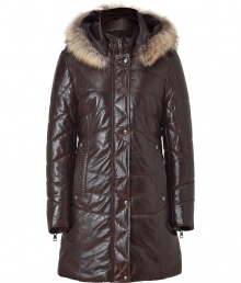 Supple brown lamb leather and eye-catching fur trim lend this sleekly elegant Ventcouvert coat its effortless winter-chic appeal - Slim cut quilted style tapers gently through waist - Full snap placket and underlying zip closure - Pockets at either hip and zipper embellishment at cuffs - On trend fur-trimmed hood - Streamlined and sophisticated, the easiest way to stay warm while looking cool this season! - Pair with any number of looks, from jeans to suit trousers to knit dresses Supple brown lamb leather and eye-catching fur trim lend this sleekly elegant Ventcouvert coat its effortless winter-chic appeal - Slim cut quilted style tapers gently through waist - Full snap placket and underlying zip closure - Pockets at either hip and zipper embellishment at cuffs - On trend fur-trimmed hood - Streamlined and sophisticated, the easiest way to stay warm while looking cool this season! - Pair with any number of looks, from jeans to suit trousers to knit dresses