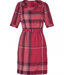 Both casual and chic with its iconic check, this crinkle cotton dress from Burberry Brit is a sophisticated choice for dressing up warm weather looks - Bateau neckline, elbow-length sleeves, buttoned cuffs, metal back zip, belted waistline, side belt loops - Tailored fit - Wear with flats and a sleek leather tote