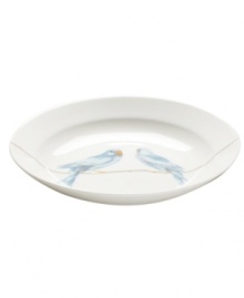 It's only natural. The whimsical Sky Song rim soup bowl from Martha Stewart Collection stars pretty blue birds on bare branches. Sleek bone china dinnerware is both dishwasher and microwave safe for carefree, everyday use. It's only natural. The whimsical Sky Song rim soup bowl from Martha Stewart Collection stars pretty blue birds on bare branches. Sleek bone china dinnerware is both dishwasher and microwave safe for carefree, everyday use.