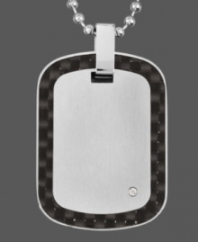 Industrial-strength style. This polished men's pendant features a chic dog tag shape with a round-cut diamond accent at the corner. Crafted in stainless steel and black carbon fiber. Approximate length: 24 inches. Approximate drop length: 1-1/2 inches. Approximate drop width: 1 inch. Industrial-strength style. This polished men's pendant features a chic dog tag shape with a round-cut diamond accent at the corner. Crafted in stainless steel and black carbon fiber. Approximate length: 24 inches. Approximate drop length: 1-1/2 inches. Approximate drop width: 1 inch.