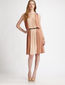 A romantic, lightweight dress with delicately woven pleats in soft, neutral tones. JewelneckSolid inserts on shouldersWide shoulder strapsAllover narrow color-blocked pleatsElastic waist with solid bandAbout 23 from natural waistPolyesterDry cleanImportedModel shown is 5'10 (177cm) wearing US size 4. A romantic, lightweight dress with delicately woven pleats in soft, neutral tones. JewelneckSolid inserts on shouldersWide shoulder strapsAllover narrow color-blocked pleatsElastic waist with solid bandAbout 23 from natural waistPolyesterDry cleanImportedModel shown is 5'10 (177cm) wearing US size 4.