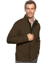 Add instant style to any outfit with this sharp cardigan sweater from Tasso Elba.