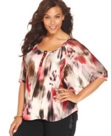 Highlighted by a bold print, Style&co.'s butterfly sleeve plus size top is an ideal partner for your neutral bottoms. Highlighted by a bold print, Style&co.'s butterfly sleeve plus size top is an ideal partner for your neutral bottoms.
