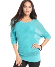 The season just got brighter with this chic open-knit sweater from Style&co. Airy dolman sleeves create a fashionably relaxed look, while an attached fitted camisole shapes your silhouette.