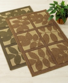 Featuring simple leaf patterns in soothing earth tones, this Bacova accent rug evokes the serenity of the forest in your home. Skid-resistant for secure footing. A flat woven loop construction and olefin yarns provide durability and stain resistance. Featuring simple leaf patterns in soothing earth tones, this Bacova accent rug evokes the serenity of the forest in your home. Skid-resistant for secure footing. A flat woven loop construction and olefin yarns provide durability and stain resistance.