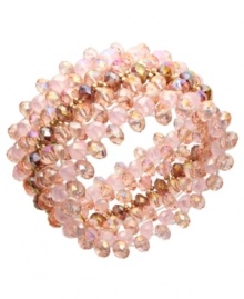 Every girl needs a little extra pink. c.A.K.e. by Ali Khan's pretty beaded bracelet features rows of glass crystals (6 mm) in shimmery pink hues. Set in mixed metal. Approximate diameter: 2-1/4 inches. Every girl needs a little extra pink. c.A.K.e. by Ali Khan's pretty beaded bracelet features rows of glass crystals (6 mm) in shimmery pink hues. Set in mixed metal. Approximate diameter: 2-1/4 inches.