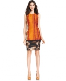 A simple ponte sheath becomes a masterpiece when Calvin Klein adorns it with this artistic, eye-catching print. A simple ponte sheath becomes a masterpiece when Calvin Klein adorns it with this artistic, eye-catching print.