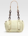 Glossy lambskin in a perfectly-sized flap silhouette adorned with signature buttons and a unique chain strap for vintage flair.Shoulder strap, 12 dropFlap snap closureOne outside open pocket Protective metal feetCenter zip compartmentOne inside zip pocketTwo inside open pocketsFaille lining9½W X 8H X 3¼DImported