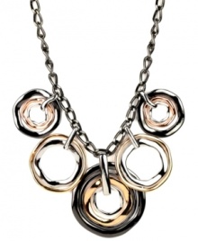 A mixture of bent metals adds a sense of edginess to the Shaky Frontal necklace by Nine West. Made of silver, rose gold, and hematite-plated mixed metal. Approximate length: 16 inches + 2-inch extender. Approximate drop: 1-3/4 inches. A mixture of bent metals adds a sense of edginess to the Shaky Frontal necklace by Nine West. Made of silver, rose gold, and hematite-plated mixed metal. Approximate length: 16 inches + 2-inch extender. Approximate drop: 1-3/4 inches.