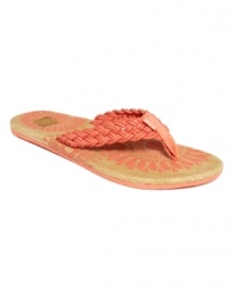 Resort ready. The Aruba thong sandals by Roxy feature a summery woven design on the vamp that will leave you longing for the beach.