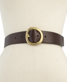 Add a vintage vibe to your everyday look with this Nine West belt, crafted in soft faux leather and finished with an elegant brass-tone buckle. Add a vintage vibe to your everyday look with this Nine West belt, crafted in soft faux leather and finished with an elegant brass-tone buckle.